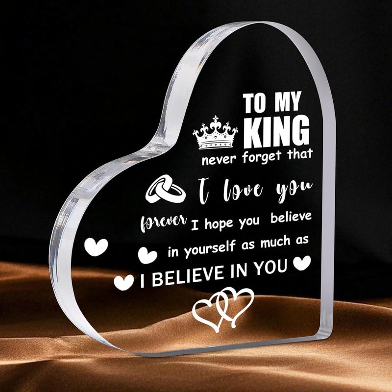 Feeldeal Valentine Gifts for Him, Birthday & Anniversary Valentine’s Day Gift for Boyfriend or Husband – I Love You Heart Acrylic Plaque - Image 1